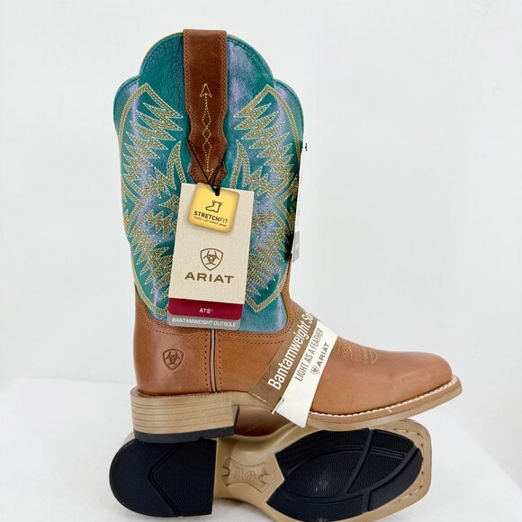 NWD Ariat Women's Odessa Brown/Metallic Turqueza Leather Western Boots Size 7B - Picture 5 of 15